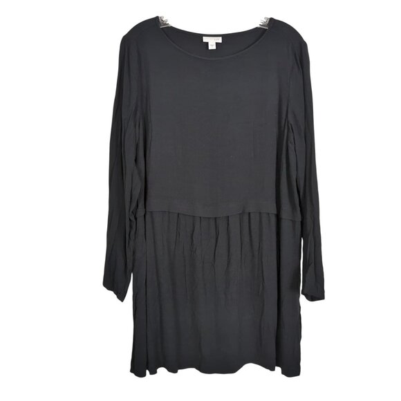 J. Jill long sleeve top Rayon Peplum Black pullover side slits‎ size L - Picture 1 of 14